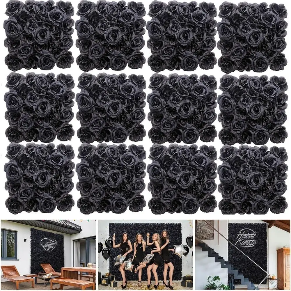 

12 Artificial Flower Arrangements for Wall, Silk Rose Panels, Party, Wedding, Church, Stage Decor