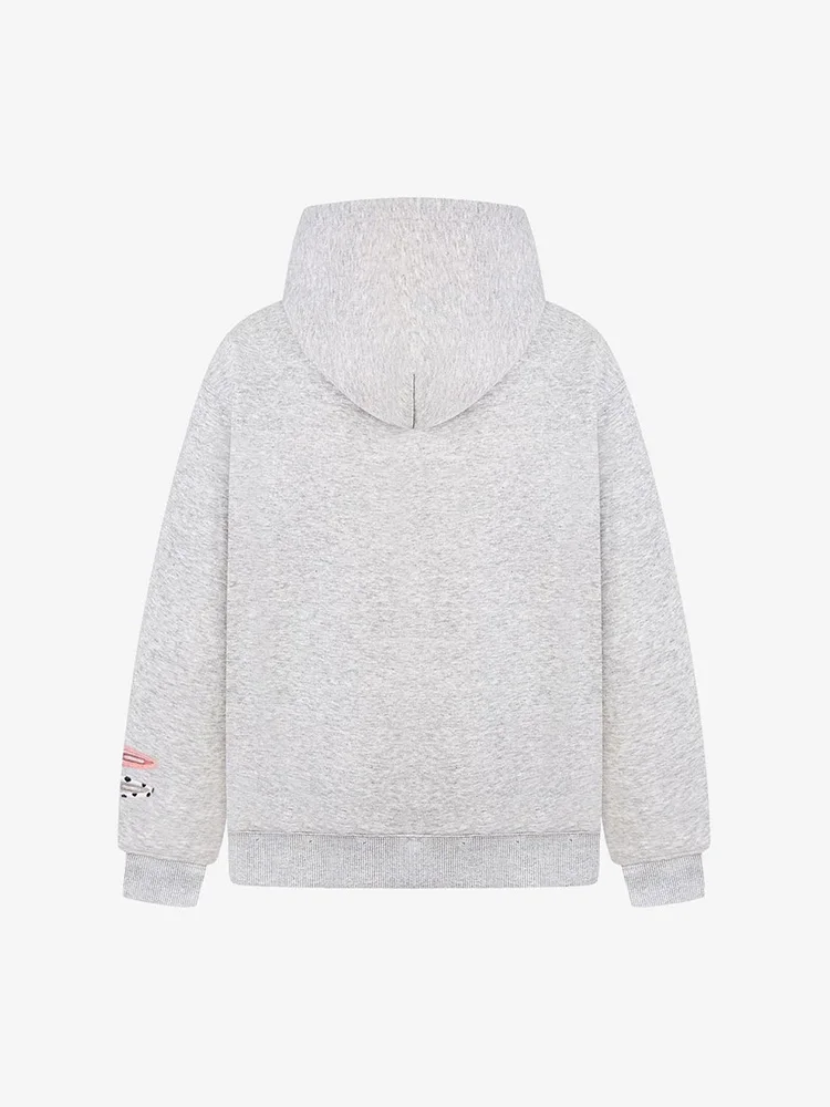 2026 Herbst Winter Damen Y2K Kawaii Oversized Zip-Up Hoodie mit 3D-Riesen-Haarspangen-Dekor und Polka Dots Kapuze, Grau, Lässiger Sweatshirt – Detail 11
