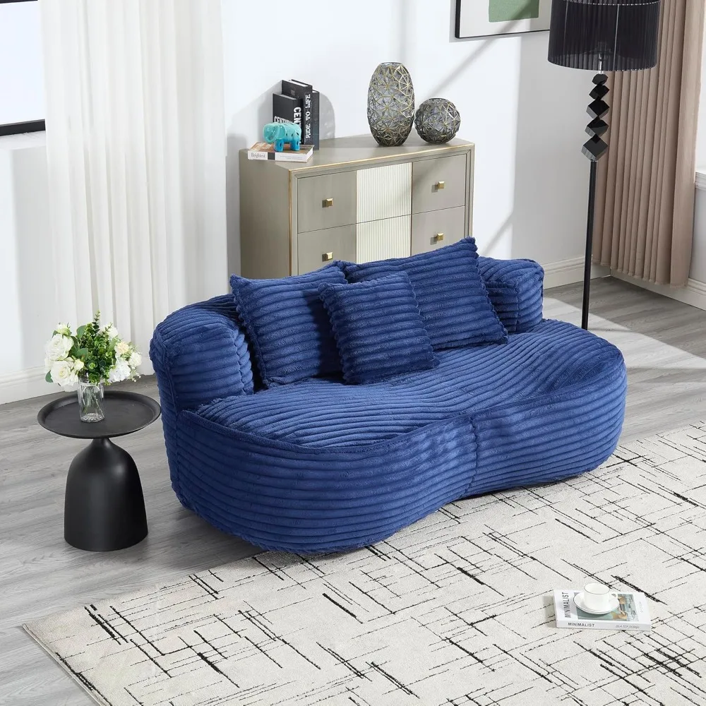 Indoor 2-Person Corduroy Bean Bag Sofa Chair with Memory Foam Filling and 3 Pillows for Cozy Relaxation