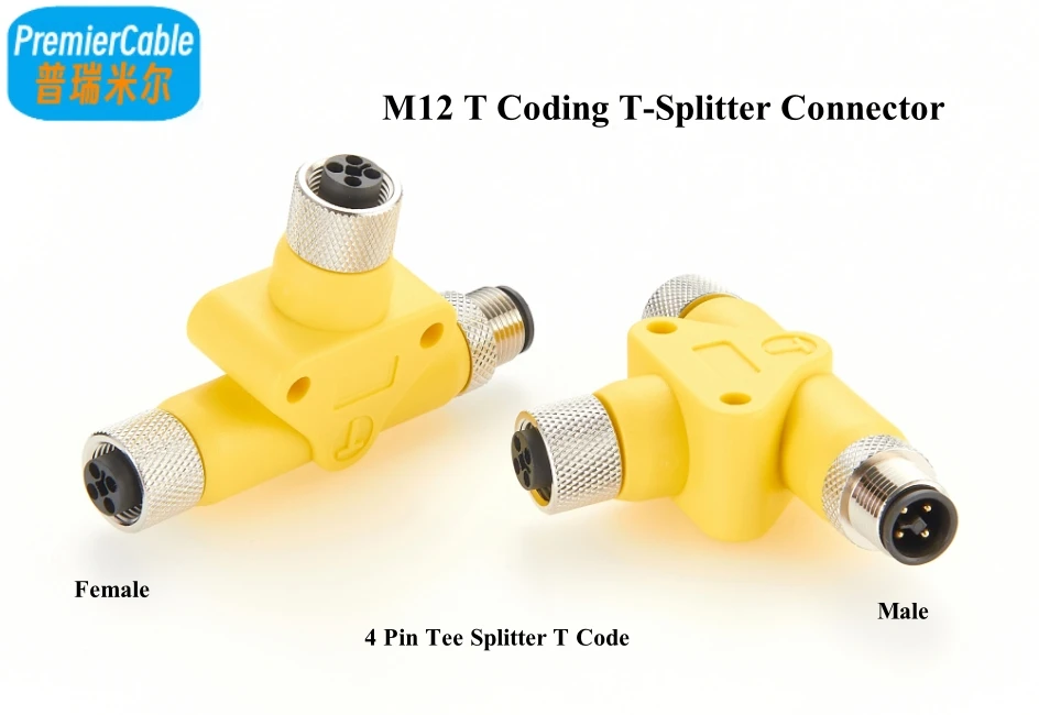 M12 T-Codierungs-T-Verteilerstecker, T-Code 4-Pin-Feldstecker, 3-Wege-T-Koppler, runder Stromfeldadapter für Servomotoren – Detail 2