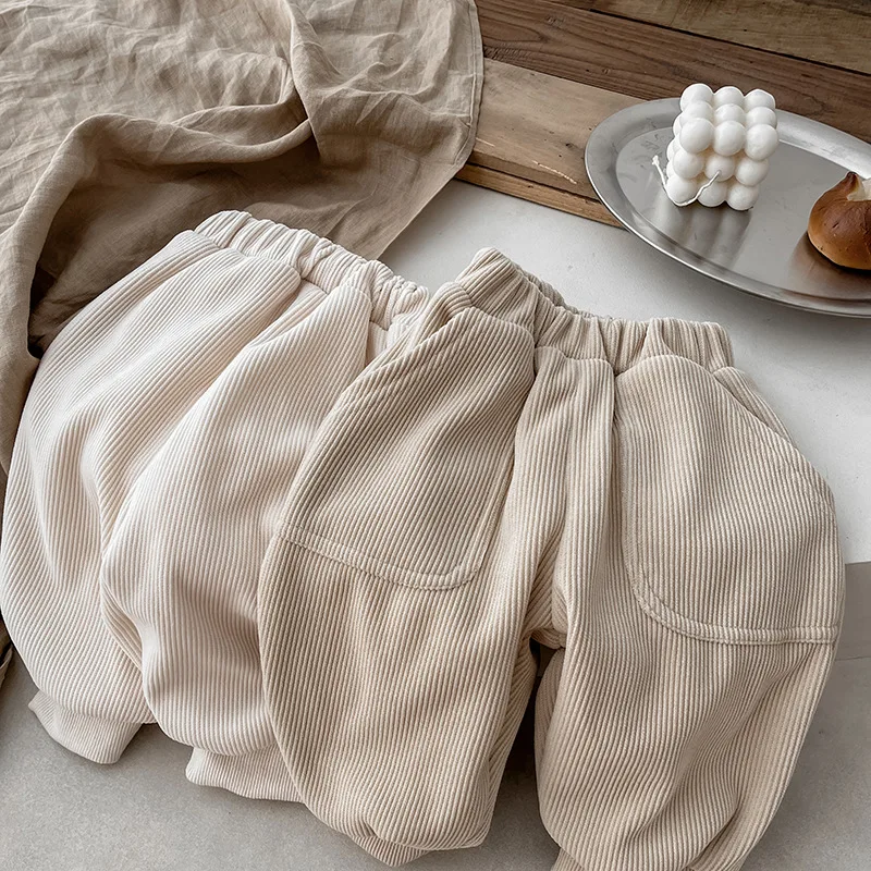 Pants Infant Boy Girl Plus Velvet Thick Warm Pants Children Clothes 2025 Winter New Baby Fleece Trousers Toddler Ribbed Casual