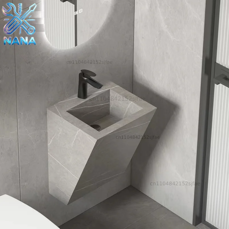 Modern Lightweight Luxury Wall Mounted Half Base Burnt Stone Bathroom Sink