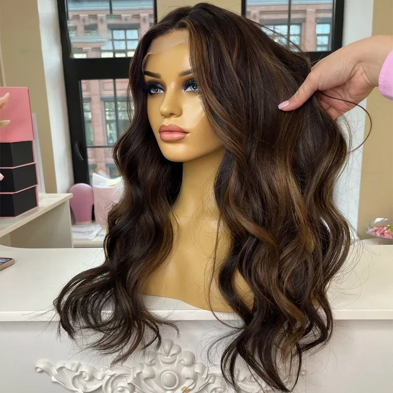 

26inch 180Density 5x5 Silk Base Highlight Blonde Body Wave Preplucked Jewish Human BabyHair HDLace Wig European Hair Glueless