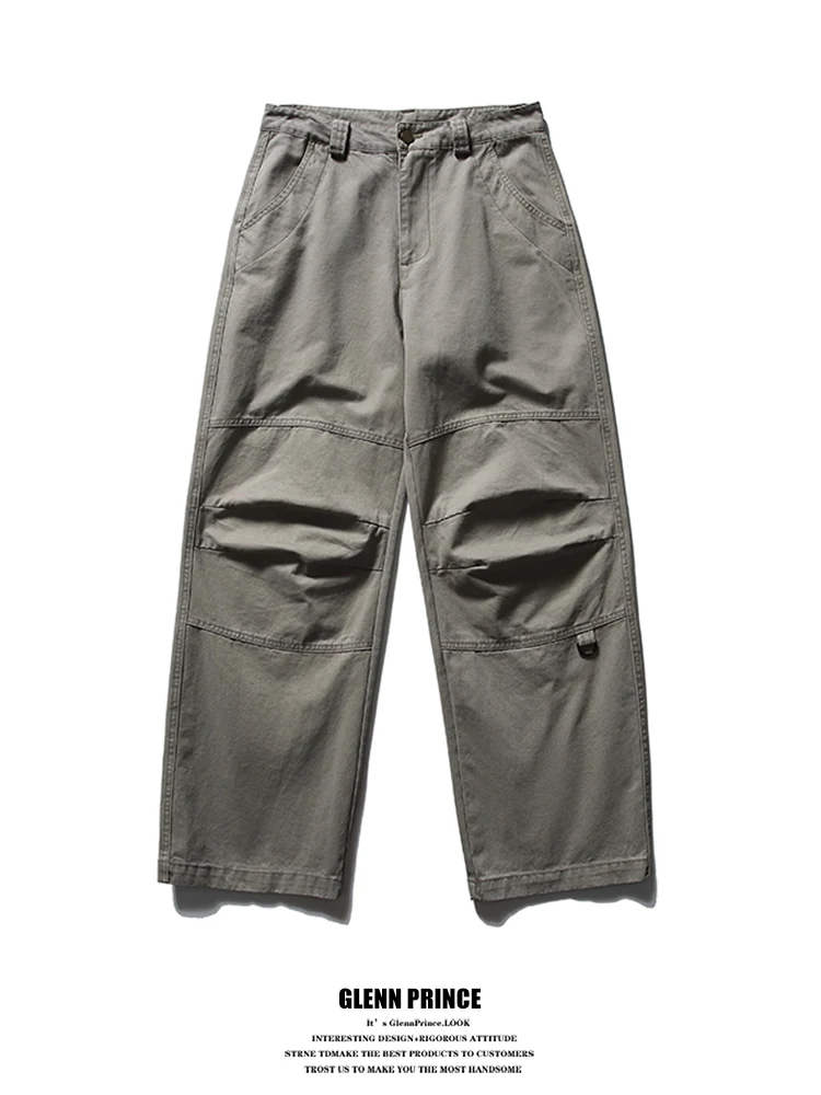 

Мужские брюки карго из хлопка в стиле ретро, свободного прямого кроя, с эффектом потертости на коленях, повседневные рабочие брюки