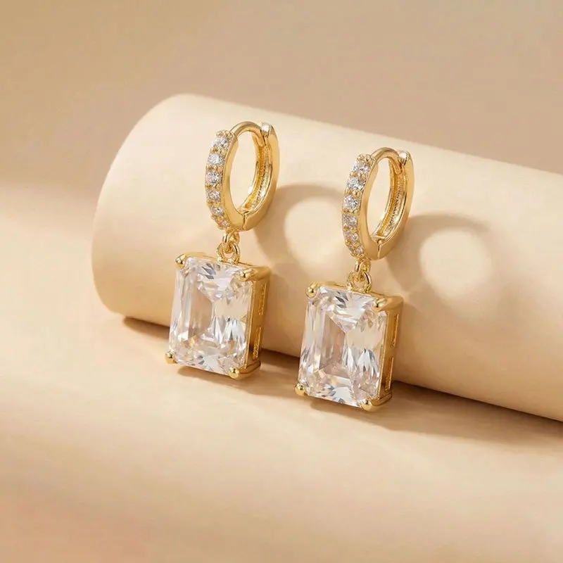 ULJ Classic Shiny Square Cubic Zircon Women Engagement Trendy Endless Huggie Drop Earring Female Hip Jewelry