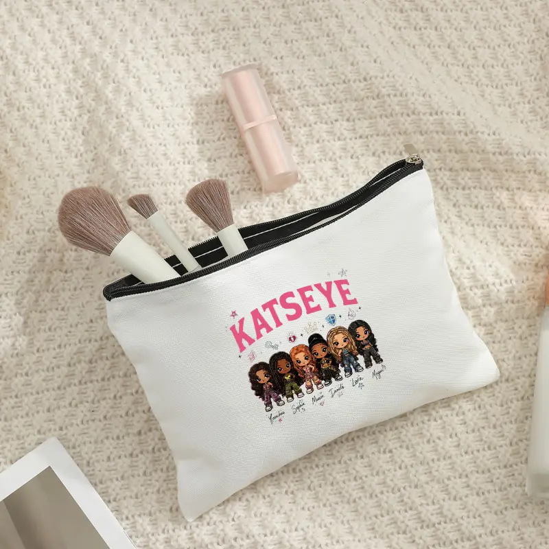 Women Cosmetic Bag Lightweight Makeup Bags Organizer Closure Portable Travel Toiletry Pouch Kpop Fan Gifts KATSEYE World Tour