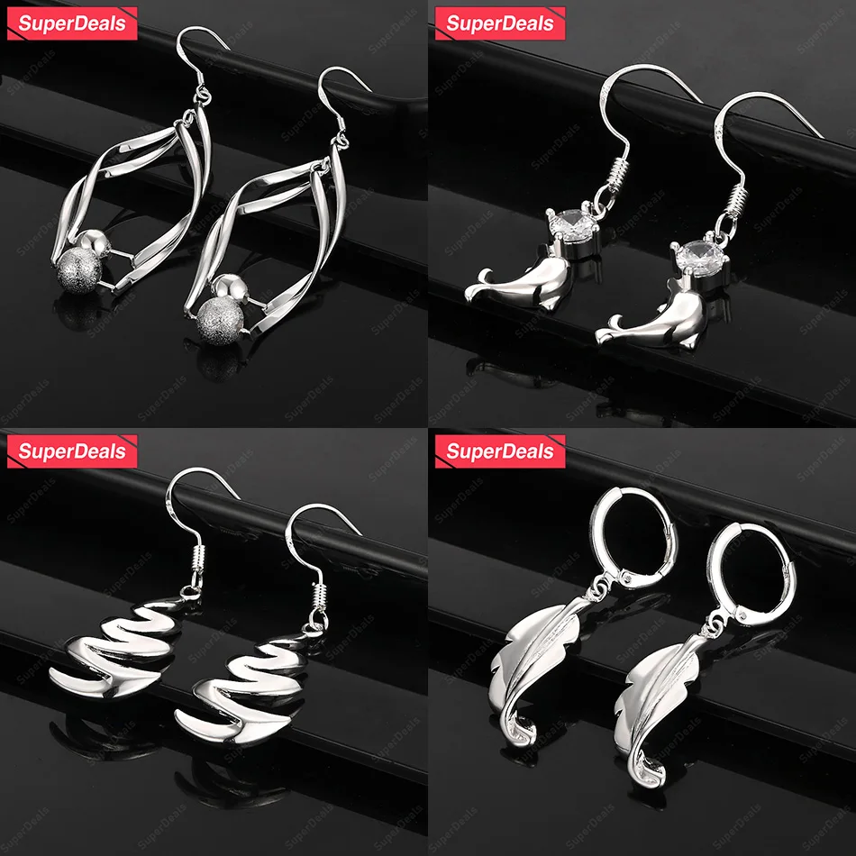 

SuperDeals 925 Sterling Silver Water Ripple Feather Dolphin Smooth/Frosted Bead Drop Earrings Lady Birthday Party Luxury Jewelry