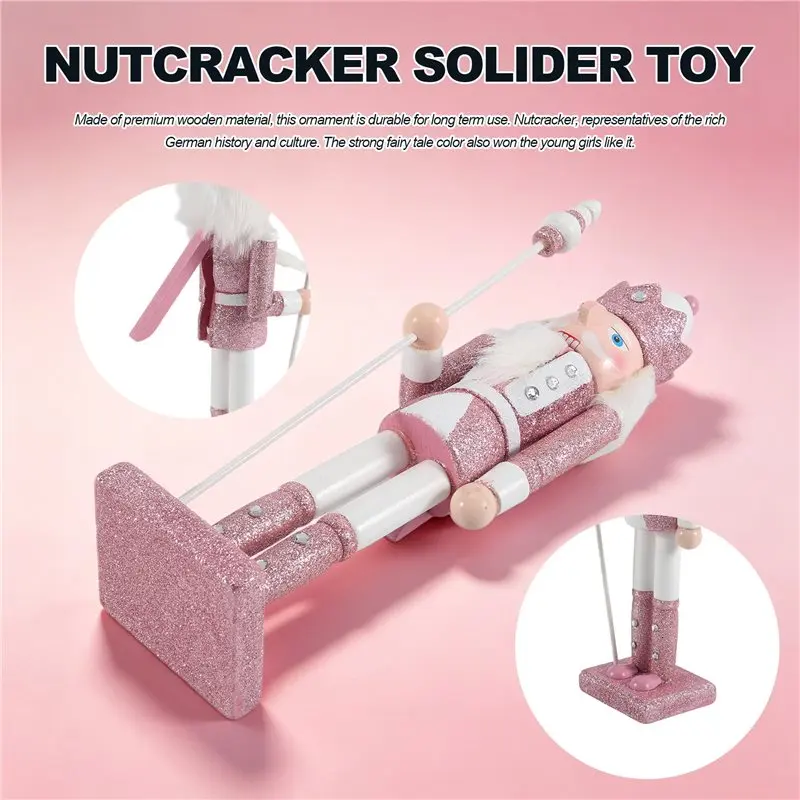 AC23-30Cm Pink Wooden Nutcracker Solider Figurine White Hair Rhinestone Inlaid Puppet Nutcracker Soldier Ornament,1 Dur
