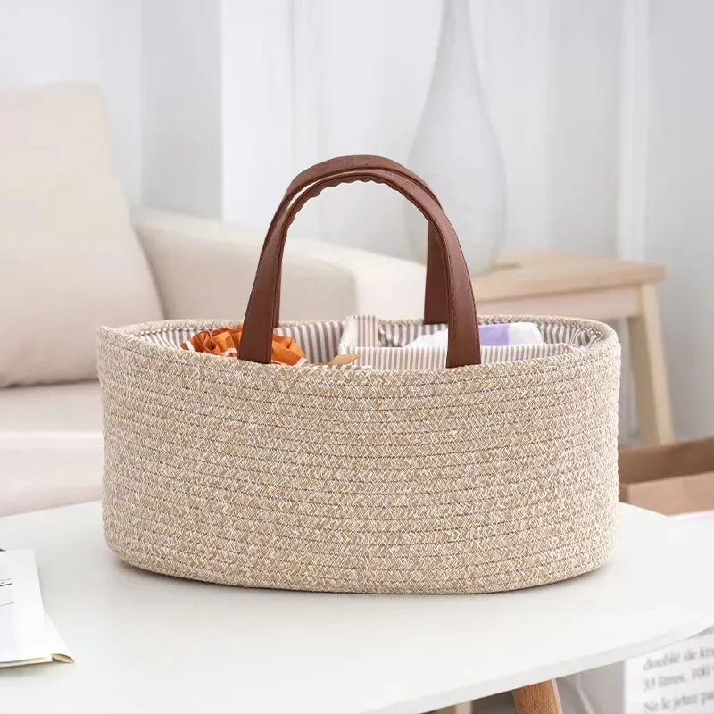 

Baby Diaper Storage Basket Newborn Things Nursery Organizer Travel Out Mommy Bag Cotton Rope Diaper Pouch Diaper Storage Bags