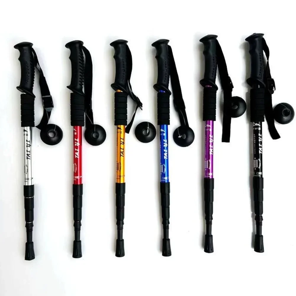 4 Section Straight Grip Trekking Pole 52-110cm Aluminum Alloy Anti-slip Lightweight Walking Stick for Outdoor Hiking Camping