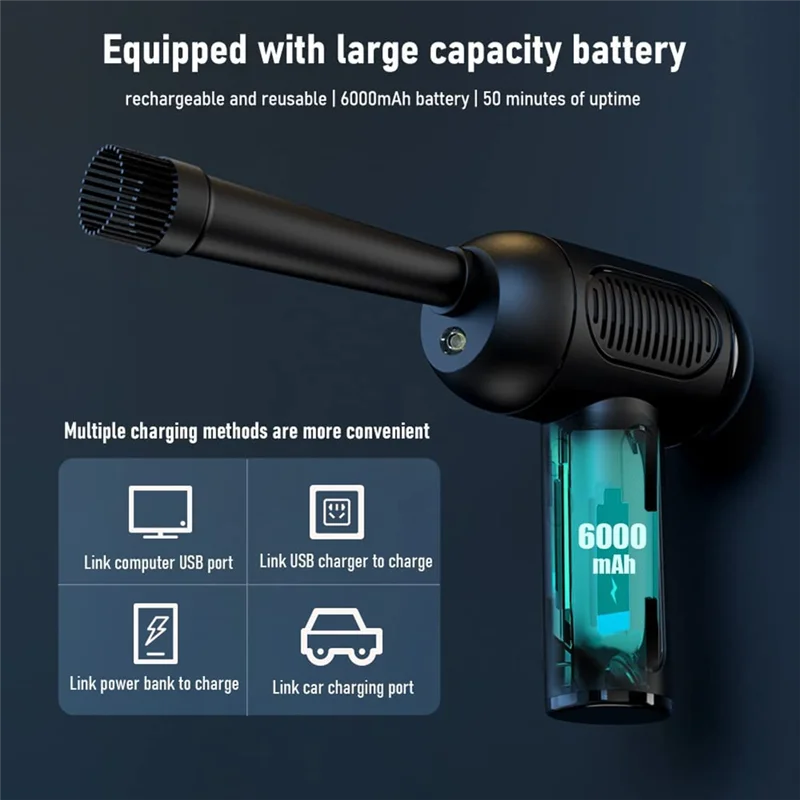 Electric Air Duster-Cordless Air Duster Strongest Cordless, Rechargeable 6000MAh Battery Powerful 50000RPMFast Charging