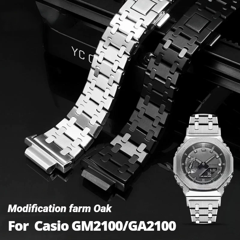 카시오 G-쇼크 팜 오크 시계 밴드 금속 수정 GM2100 GA2100 Ga2110 팔찌 스테인레스 스틸 시계 스트랩 남성 액세서리