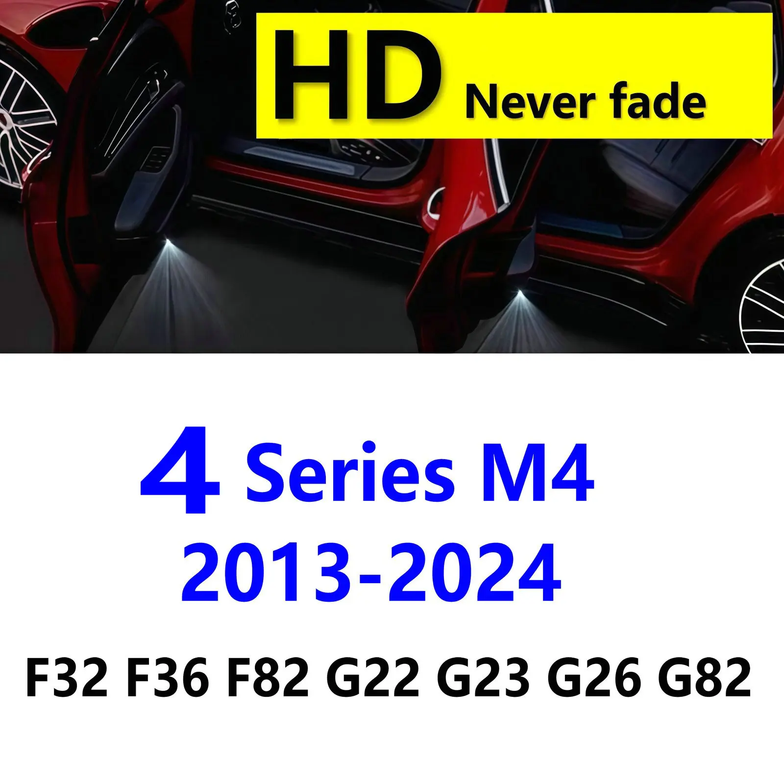 BMW用HD LEDカーバードアプロジェクターウェルカムライト 4シリーズ I4 M4 420i F82 G82 G83 G26 G22 G23 F32 F33 F36 2013-2024 2019 2022 2023対応