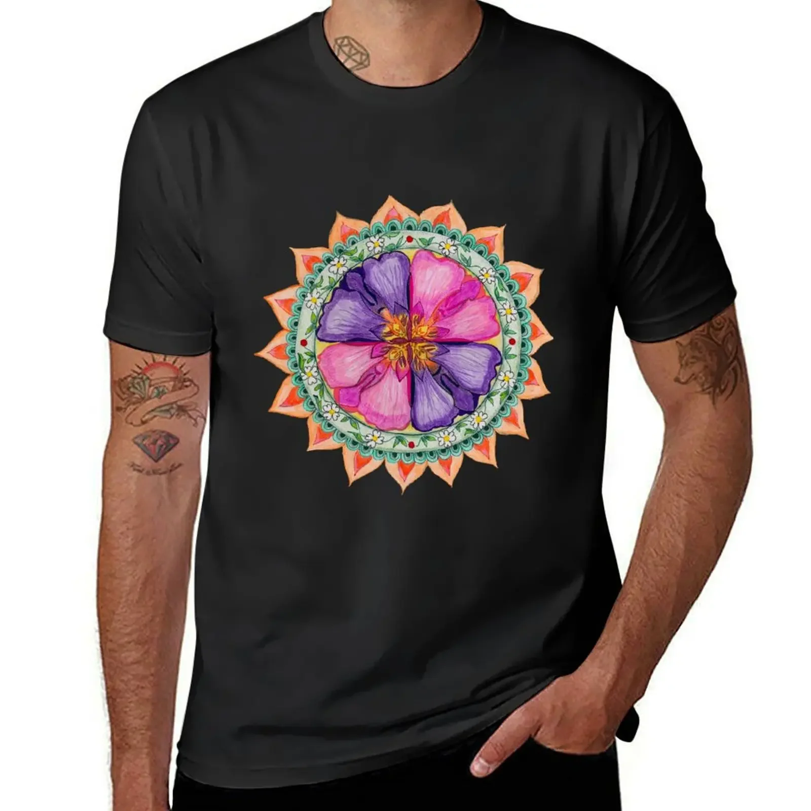 Orchid Mandala T-Shirt anime clothes summer top plain man t shirt Men's t-shirt