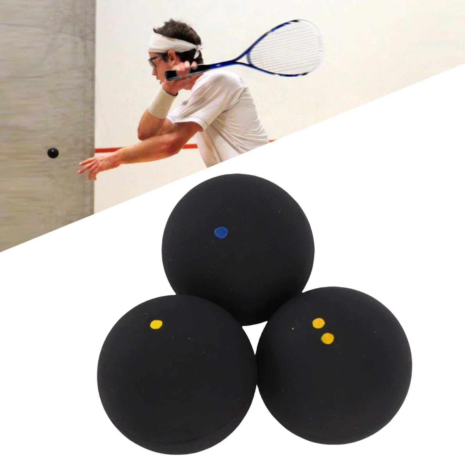 

3Pcs Squash Ball Combo Set Single Blue Dot Single Yellow Dot Double Yellow Dot For Professional Training Practice