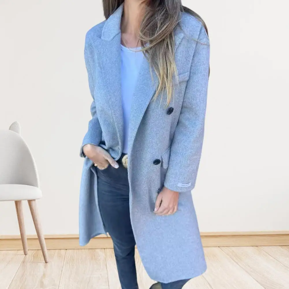 

Women Loose-fitting Jacket Stylish Women's Woolen Jacket with Turn-down Collar Single-breasted Design Thermal for Commuting