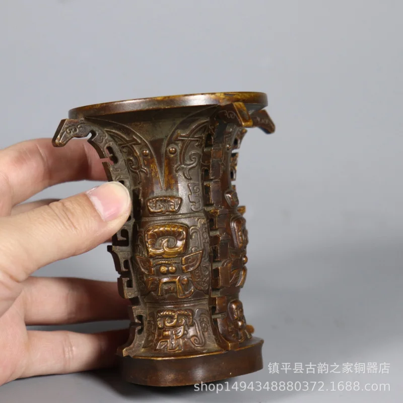 

Pure Copper He Decorative Ornament Square Zun Cup Craft Gift