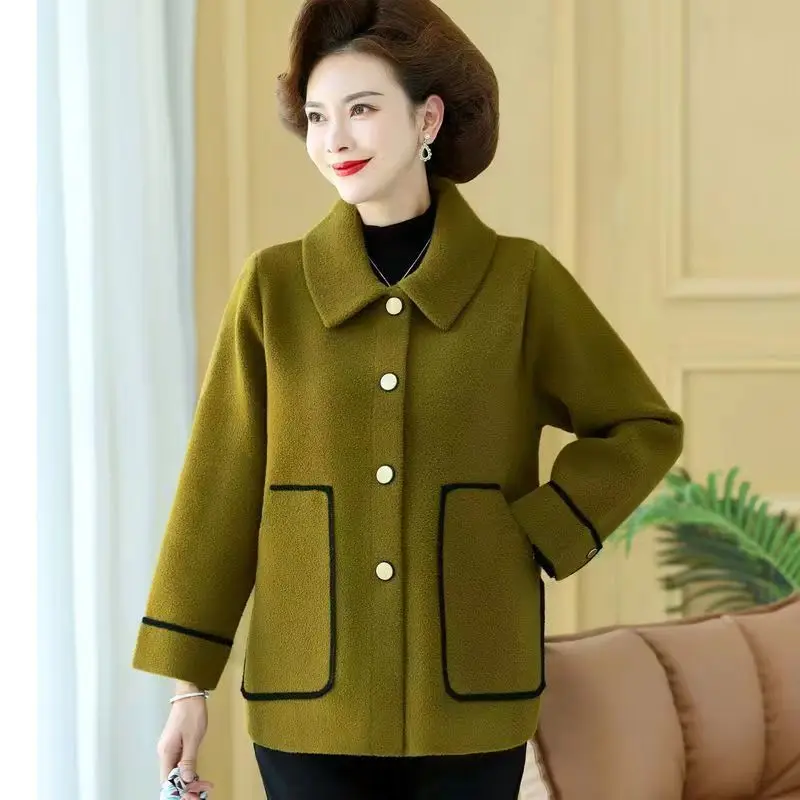 

High-quality Middle aged Mother Winter Jacket New Style Thicken Imitation Mink Cashmere Woolen Coat Mother Sweater Knit Cardigan