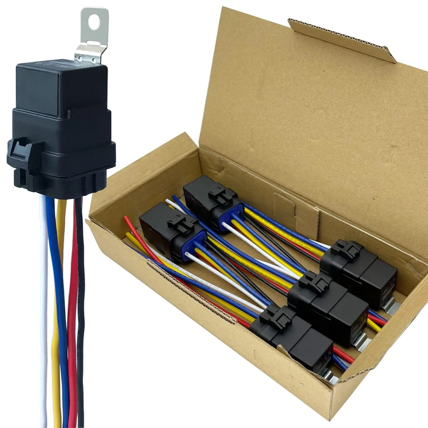 

5 Pack 40/30 AMP 12V DC Waterproof Relay Kit with Heavy-Duty Pigtail, 5-PIN SPDT Automotive Relay