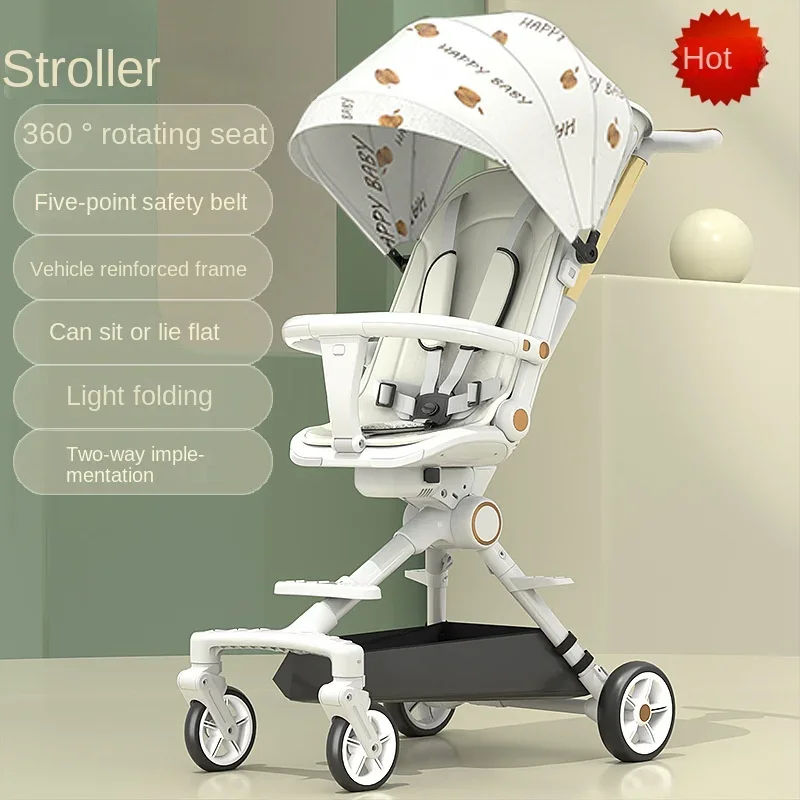 

Newborn Baby Two-way Swivel Seat Portable Four-wheeled Stroller Foldable High Landscape Lightweight Travel Baby Stroller