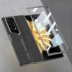 Shockproof Armor PU Leather Case For Honor Magic V2 With Outer Glass Protector Blade Style Hard Cover For Honor Magic V2 Case