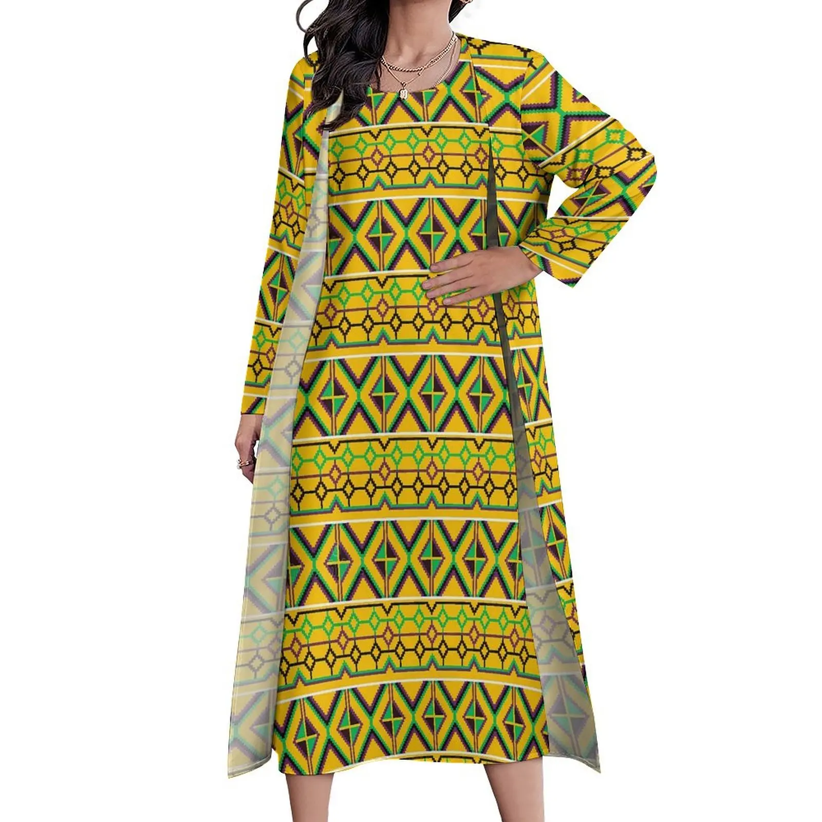 African Ethnic Print Dress Two-Piece Kente Ghana Aesthetic Casual Long Dresses Ladies Vintage Maxi Dress Birthday Gift