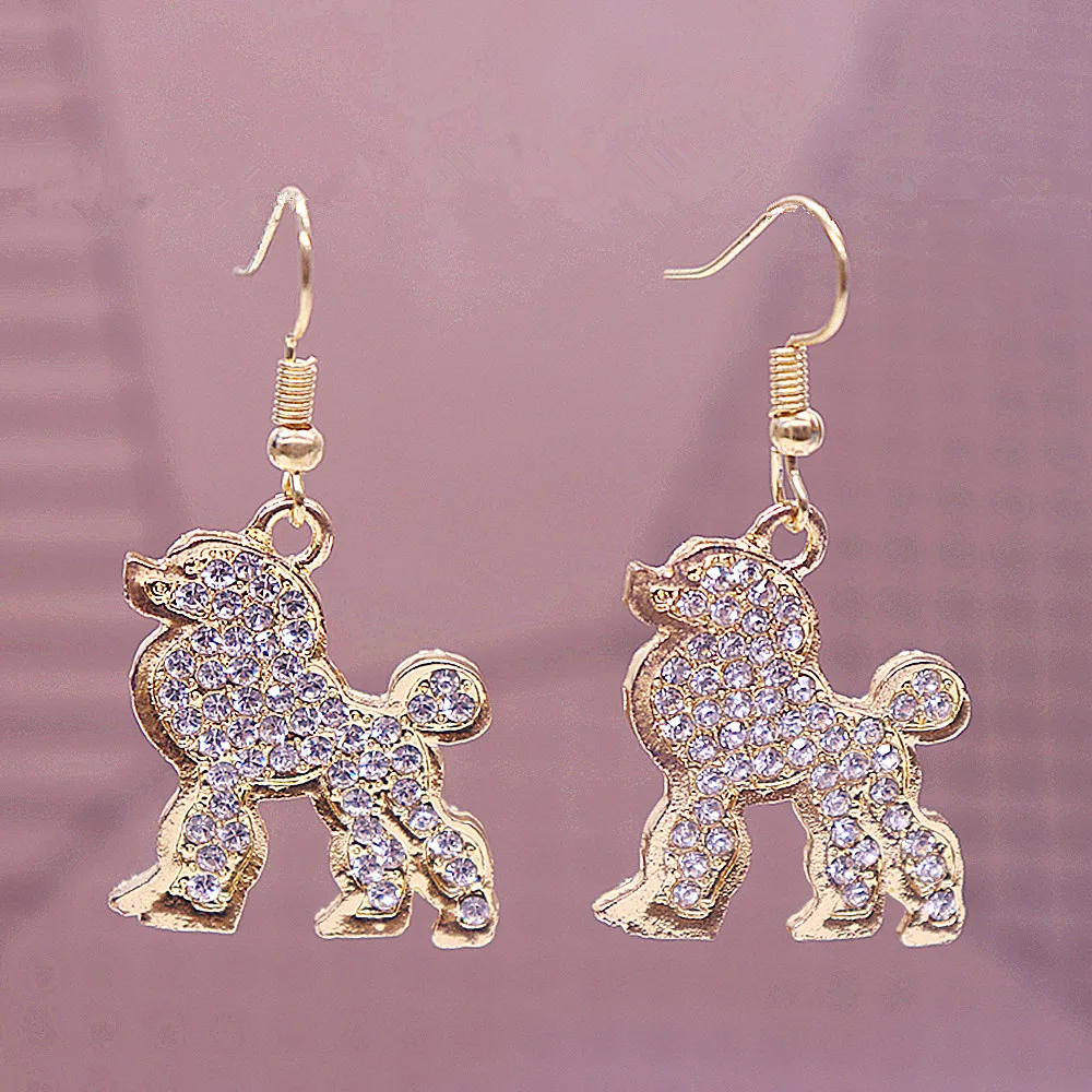 Metal Clear Rhinestone Inlay Animal Pretty Poodle Society Earrings For Women
