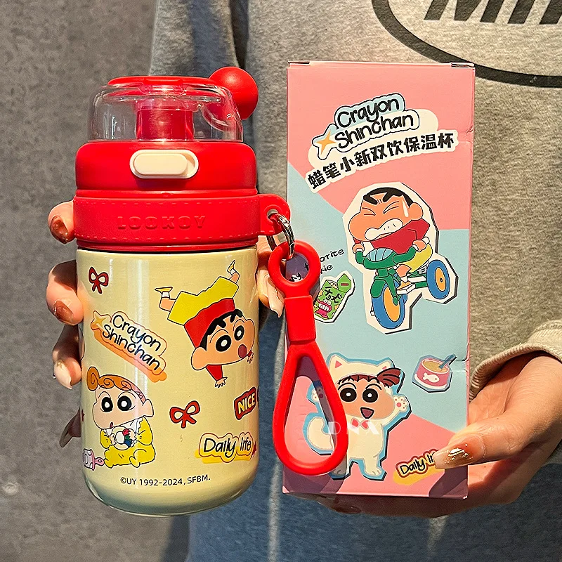 480Ml Cartoon Crayon Shin Chans Large Capacity 316 Liner Stainless Steel Insulated Cup Kawaii Student Straw Cup Couple Water Cup