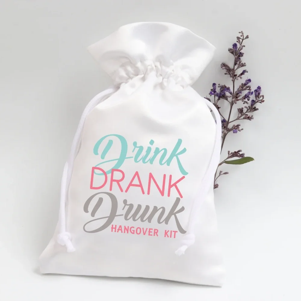 25 pcs Drink Drank Drunk Hangover kit| Bachelorette Party bags| Satin Party Bags| Satin Drawstring Favor Bags|Set of 10|