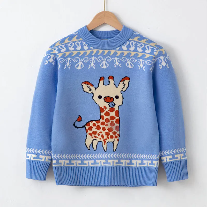 2024 Christmas Sweater O Neck Printed Deer Novelty Ugly Christmas Sweater Unisex Boys Girls Long Sleeve Knit Sweater Jacket