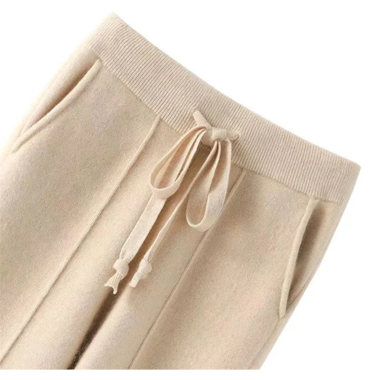 Women's 100% Pure Wool Slim Pants High Waist Autumn and Winter Cashmere Casual Knitted Pencil Pants Korean Thick Casual pants