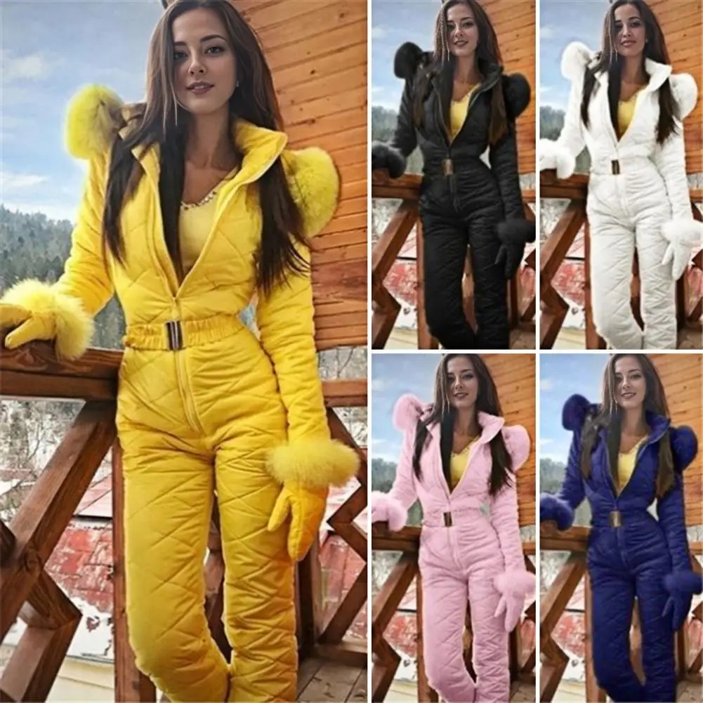 

Водонепроницаемый лыжный комбинезон для женщин, зимний комбинезон с перчатками, утепленный, на подкладке, с капюшоном, ветрозащитный, для активного отдыха, куртка 80%