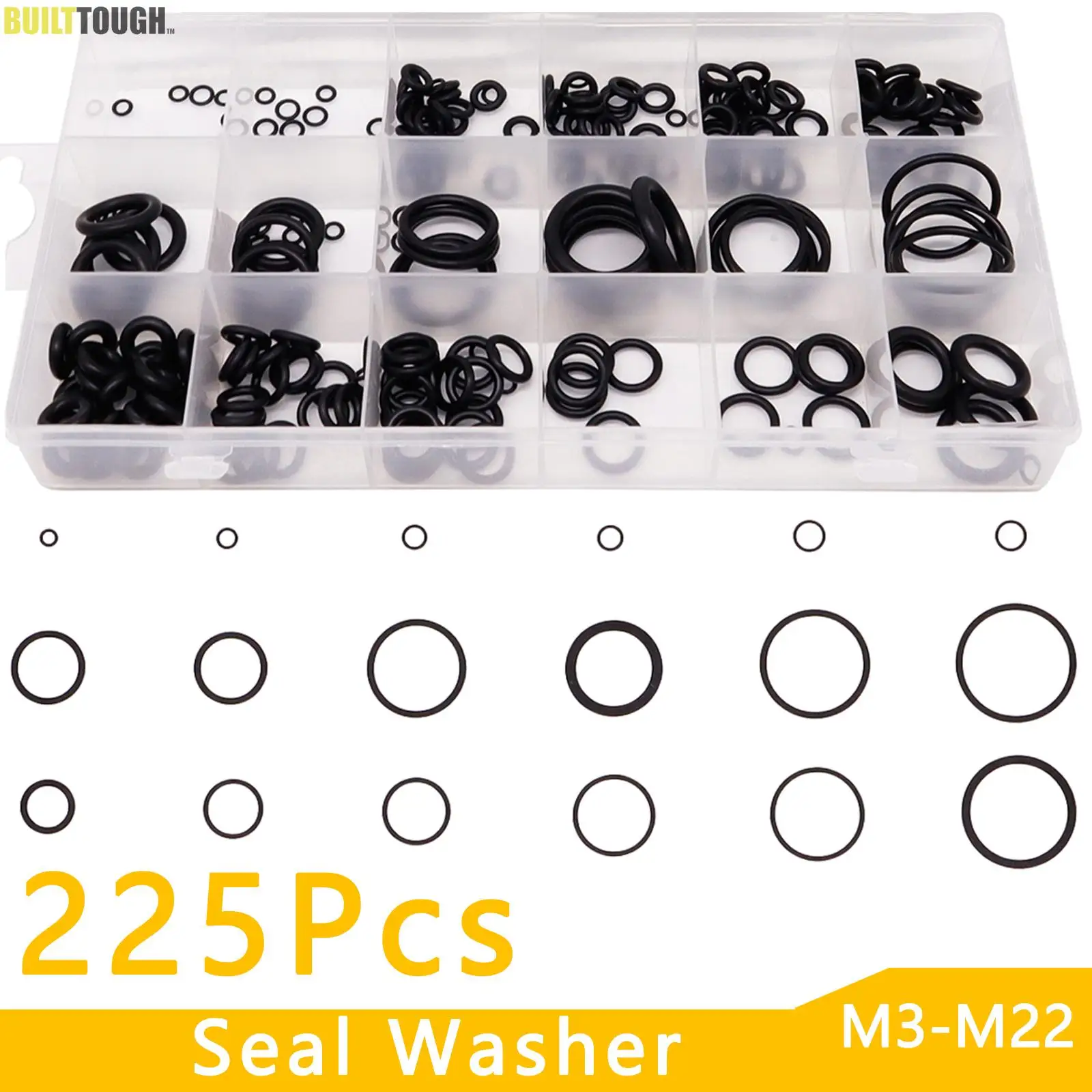 225Pcs/Set 18 Size O Ring Rubber O-Ring Washer Gasket Sealing O Ring kit Watertightness Assortment Silicone Rubber Ring With Box