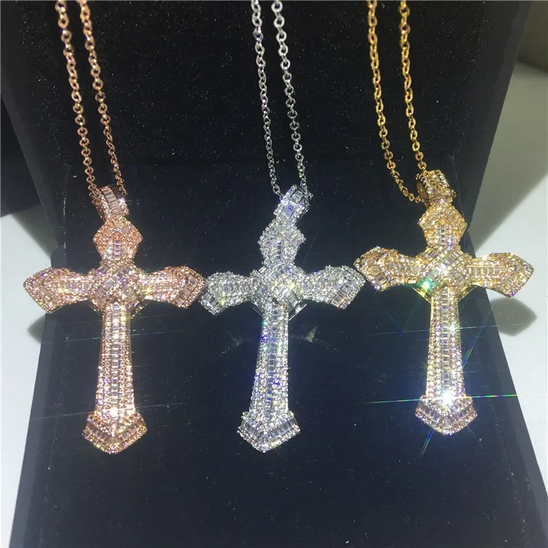 

Luxury Big Cross Pendant AAAAA zircon cz Silver Color Party Wedding Pendants with necalace for women Men Jewelry Gift