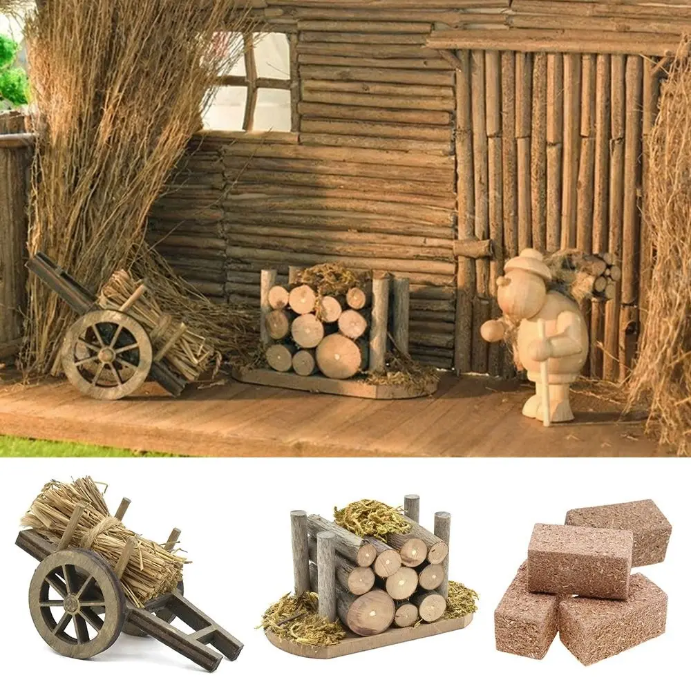 High Quality 1:12 Scale Dollhouse Firewood Pile Multistyles Mini Cart Scene Model Miniatures Straw Stack Fairy Garden Decor