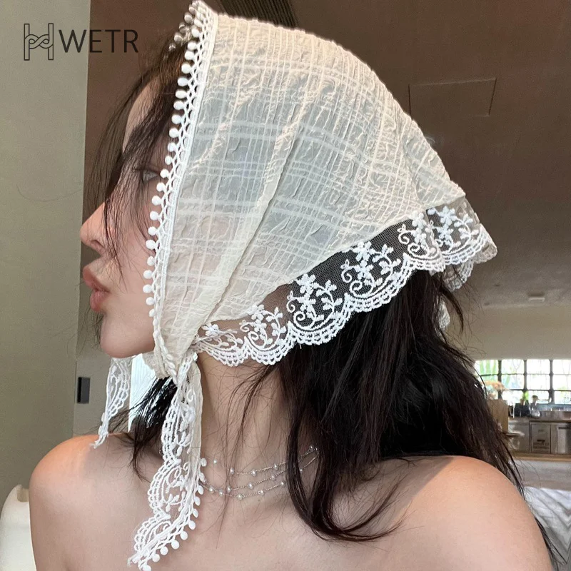 Korean Ins Lace Hair Scarf Women Triangle Hair Band Strap Hair Bag Headscarf Hat Travel Photo Kerchief Headband Accessories