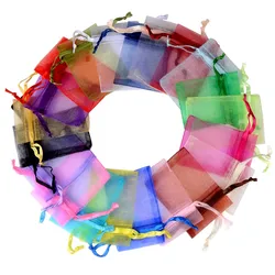 100pcs Organza Bags 5x7/7x9/9x12/10x15/13x18cm Jewelry Gift Bag Wedding Present Favors Decoration Drawable Packing Sweet Pouches