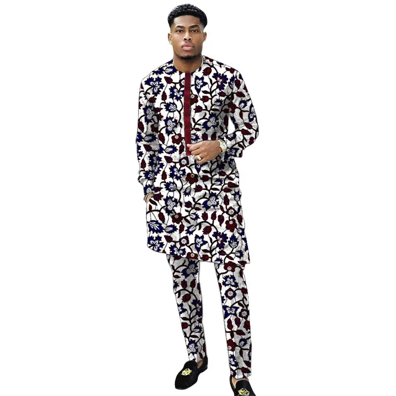 Nigerian Print Men Clothes Set Dashiki Shirts With Trousers Male Pant Suits Traditional Style African Pattern Wedding Wear