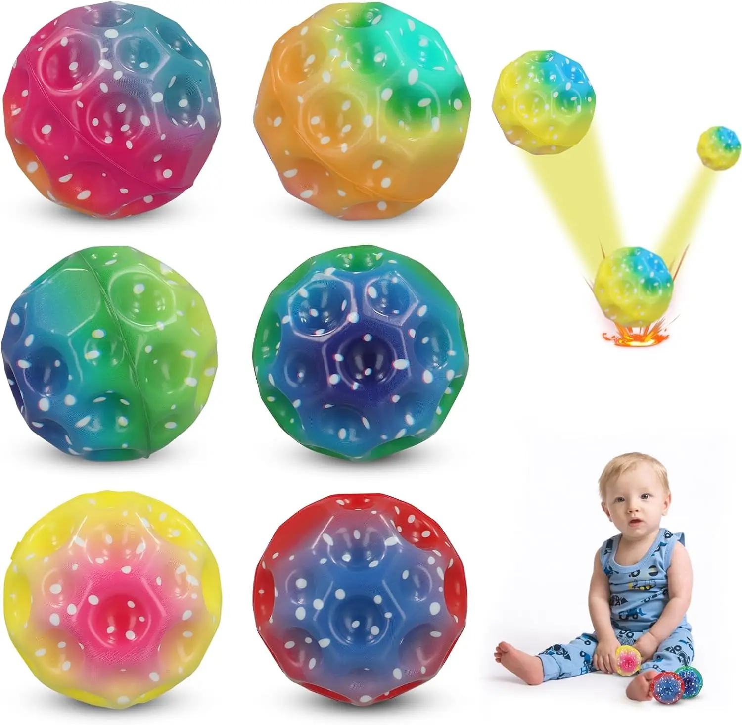 Astro Jump Ball, Moon Galaxy Ball, 6 Pack 7cm Rubber Bouncing Balls for Kids and Adults, Birthday, Christmas, Party Gift