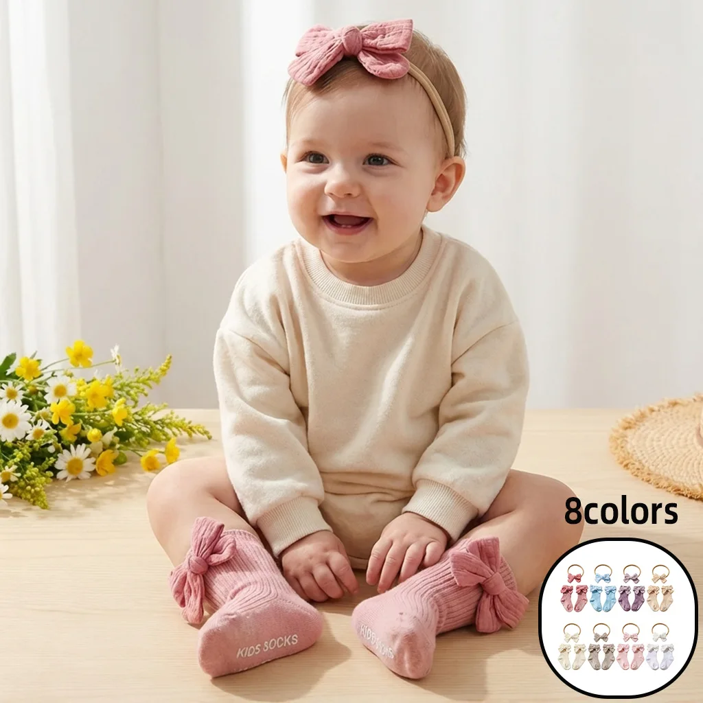 New Cotton Bow Baby Headband and Sock Set, Export Cross-Bord