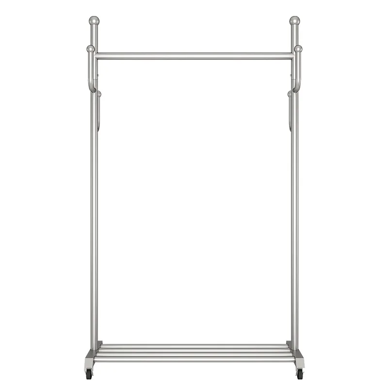 Вешалка для одежды Вешалка из нержавеющей стали Многофункциональная напольная сушилка для одежды Серебристая бытовая крытая мобильная вешалка с колесиками