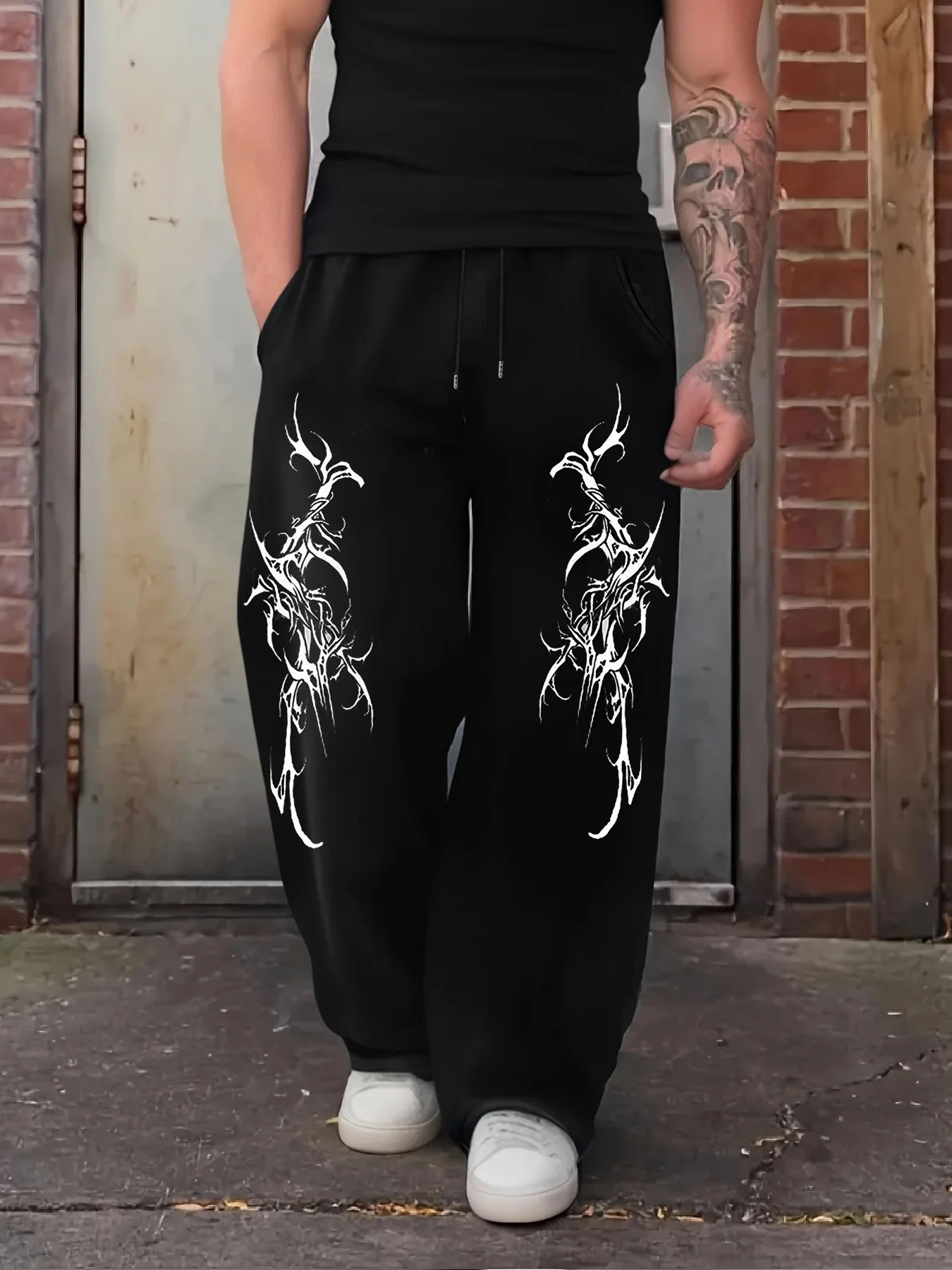

Men's Trendy and Cool Patterned Drawstring Sports Trousers, Loose and Comfortable Home Casual Trousers in Size S XXL