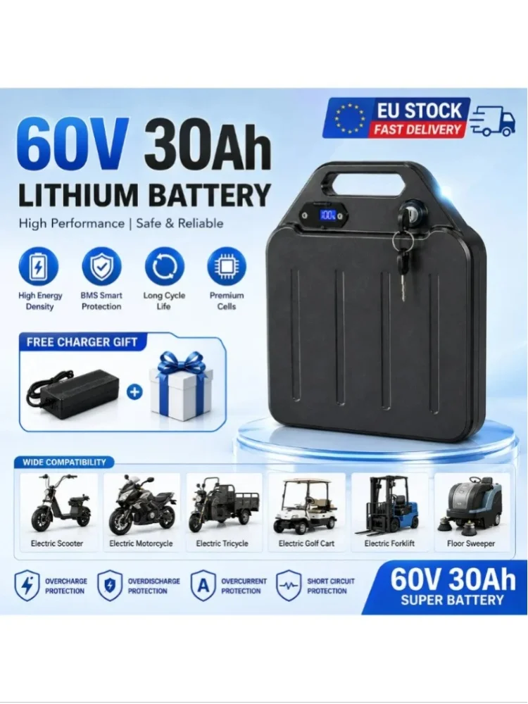 60V 40Ah wiederaufladbarer Lithium-Akku 18650 wasserdicht mit großer Reichweite und intelligentem BMS, 67,2V 2A Ladegerät für 60V Elektroroller Motorrad, schneller Versand innerhalb der EU.