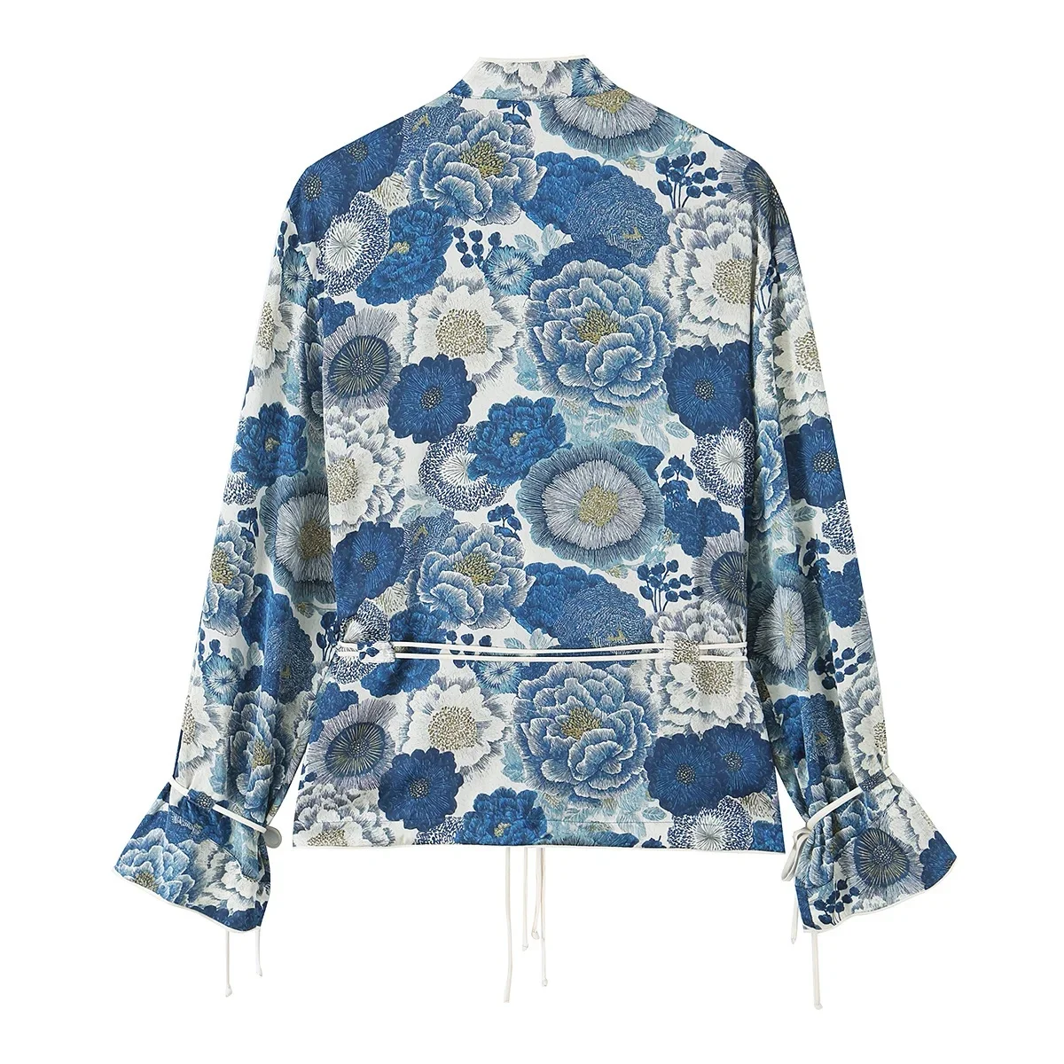 KONDALA Damen Vintage Chic Bedrucktes Hosenset Elegante Schnürblusen, Lange Hosen 2026 Frühling Sommer Trendiges Urlaubsset – Detail 5