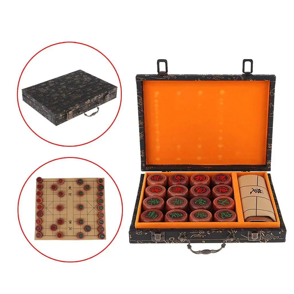 Chinese Rosewood Chess Set Xiangqi Hand Made Portable Wooden Chess Set