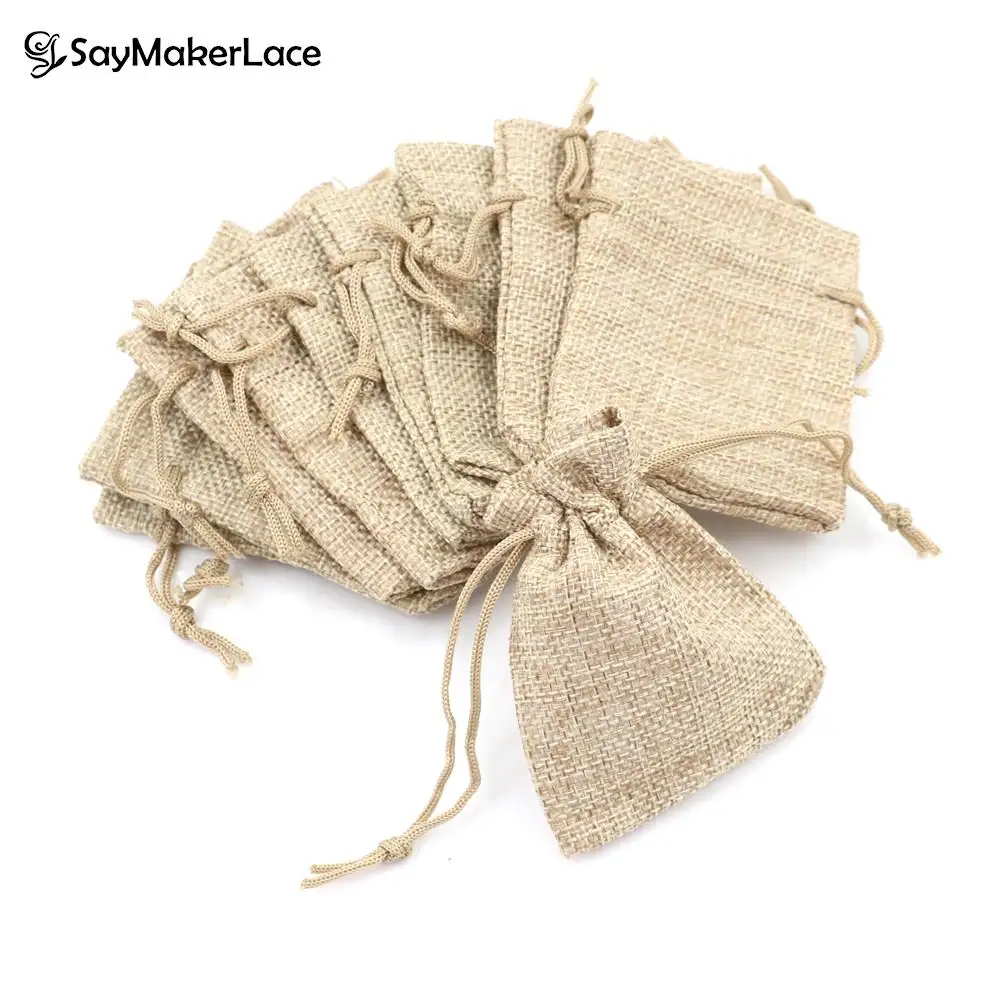 

10pcs/lot 7x9cm Jewelry Fashion Small Burlap Jute Sack Linen Pouch Bag Drawstring Bag For Jewelry Packaging