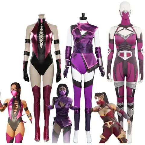 Mortal Cosplay Kombat Mileena Cosplay Costume Jumpsuit Mask Gloves Roleplay Outfits Female Halloween Carnival Party Suit$ LWI7MQ