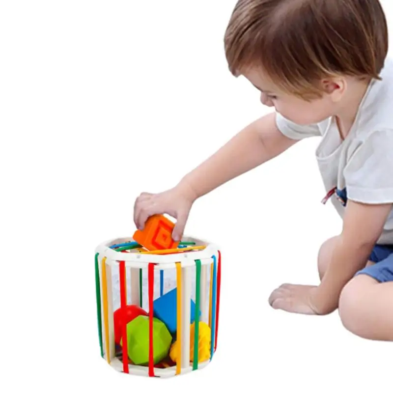 Baby Sorter Toy Sorting Baby Toy With Elastic Bands Octagon Cubes 6 Pieces Multisensory Shape Toys 1-2 Years Old Boys Girls Toys