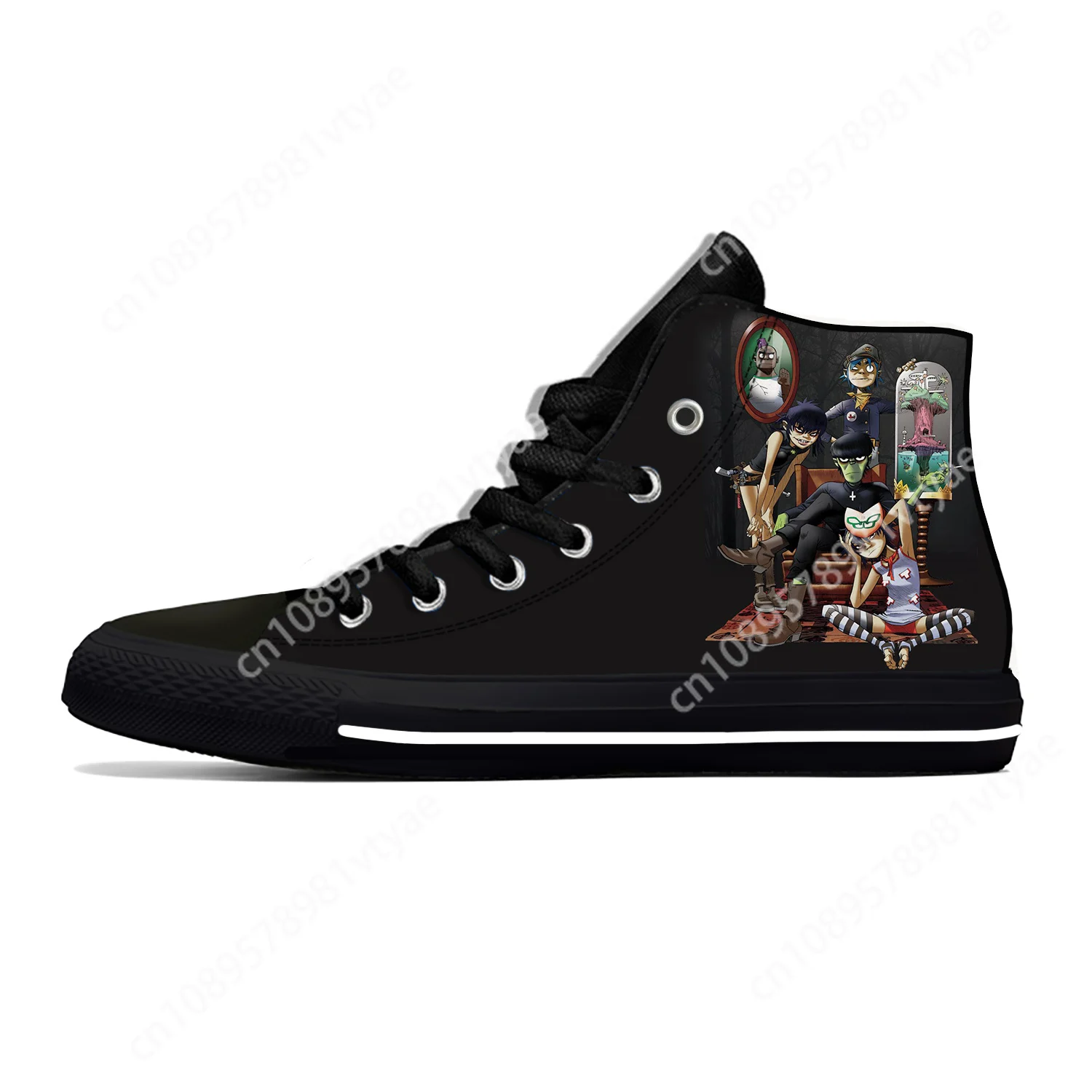 Gorillaz sepatu kain kasual Pria Wanita, sneaker Band Rock chakra mie Murdoc Russel atasan tinggi ringan bersirkulasi motif 3D