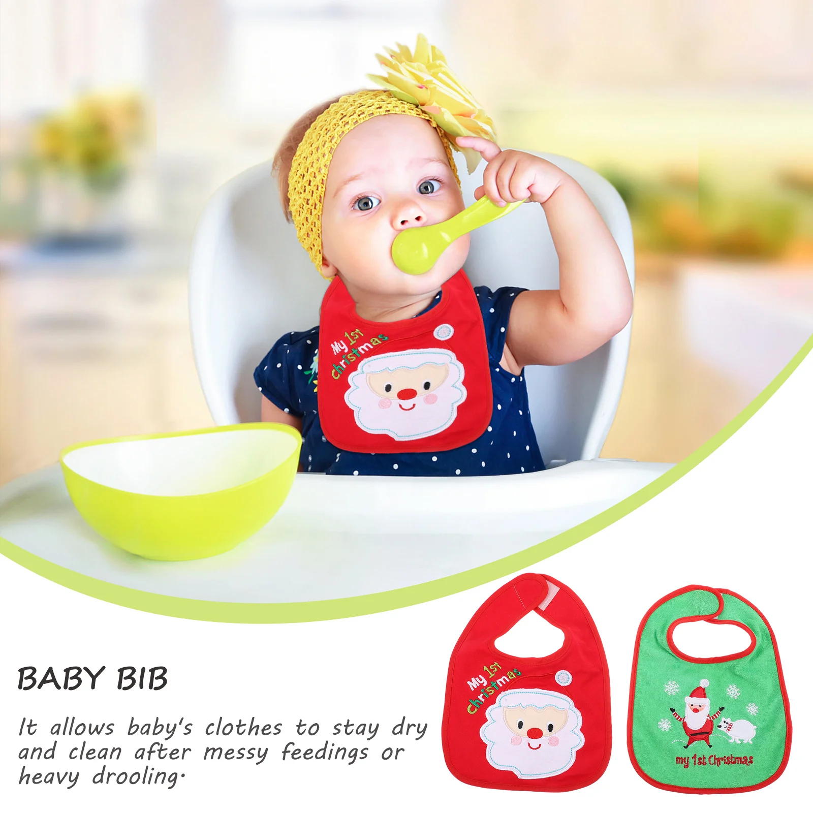 

2Pcs Baby Bib Christmas Print Saliva Towel Feeding Bib Drool Newborn Infant Toddler Apron Baby Eating Apron Kids Feeding Bibs
